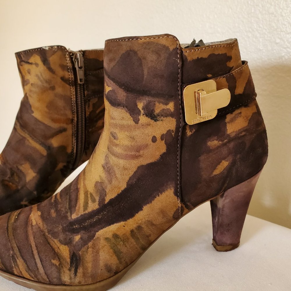 Tie dyed heels shoes booties cowgirl boots suede leather rodeo brown tan black - Picture 3 of 8